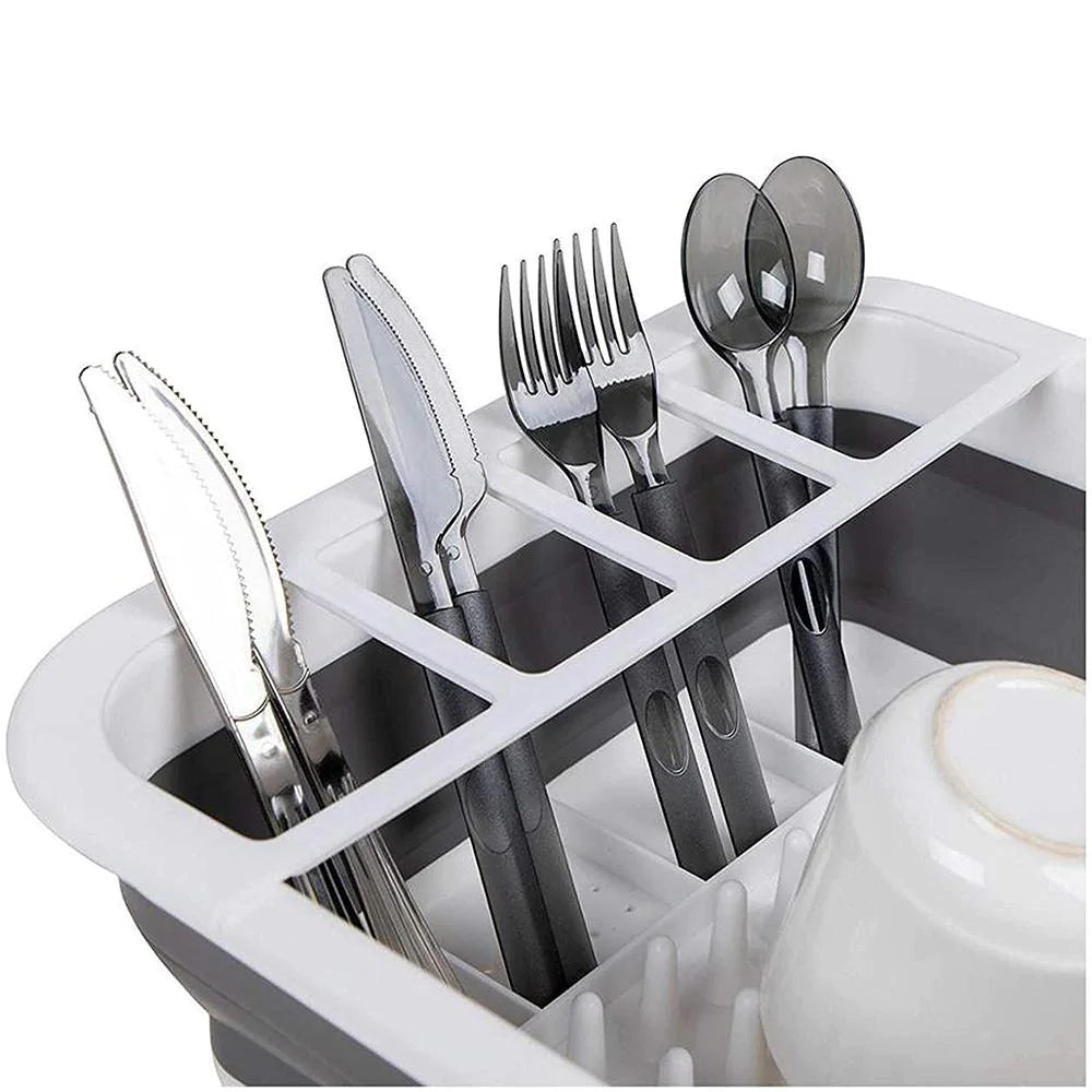 0804A Collapsible Folding Silicone Dish Drying Drainer Rack with Spoon Fork Knife Storage Holder DeoDap 0804A Collapsible Folding Silicone Dish Drying Drainer Rack with Spoon Fork Knife Storage Holder DeoDap